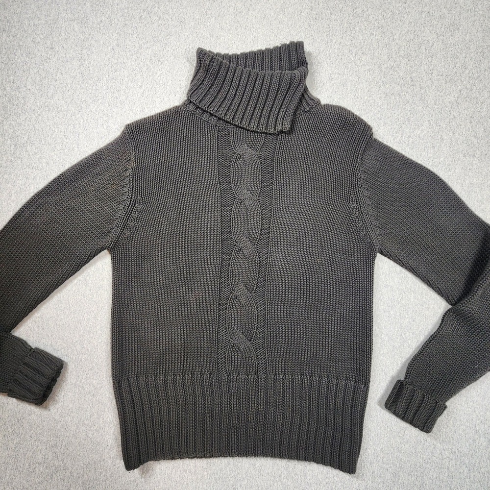 Merona Turtleneck Sweater Mens Large Charcoal Gray Good Cable Knit Cotton